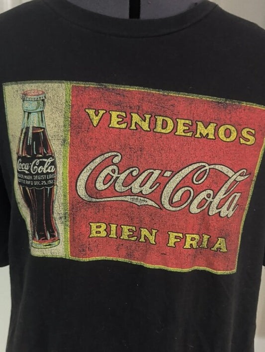 Coca Cola Black Tee with Red, Yellow & Cream Retro Sign Graphic Men's XL