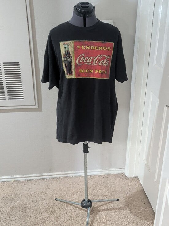 Coca Cola Black Tee with Red, Yellow & Cream Retro Sign Graphic Men's XL