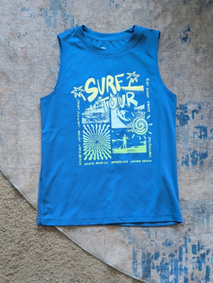 all in motion Kids Blue Tank Top with Neon Yellow Surf Tour Graphic Boys Small