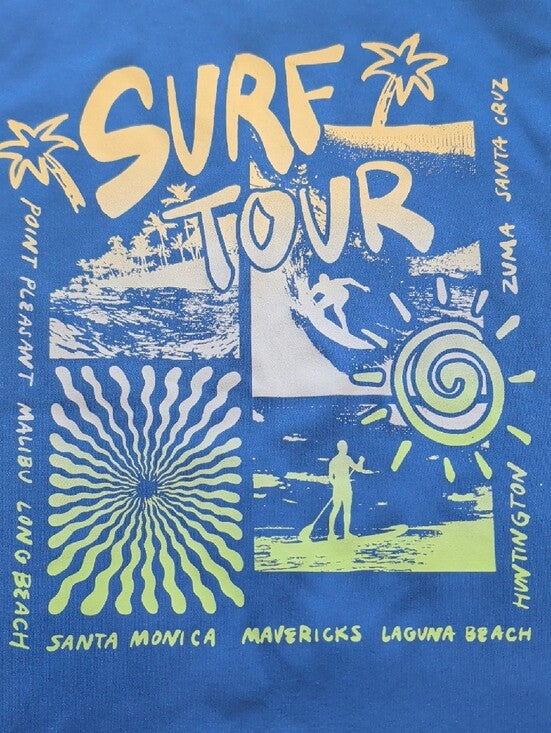all in motion Kids Blue Tank Top with Neon Yellow Surf Tour Graphic Boys Small