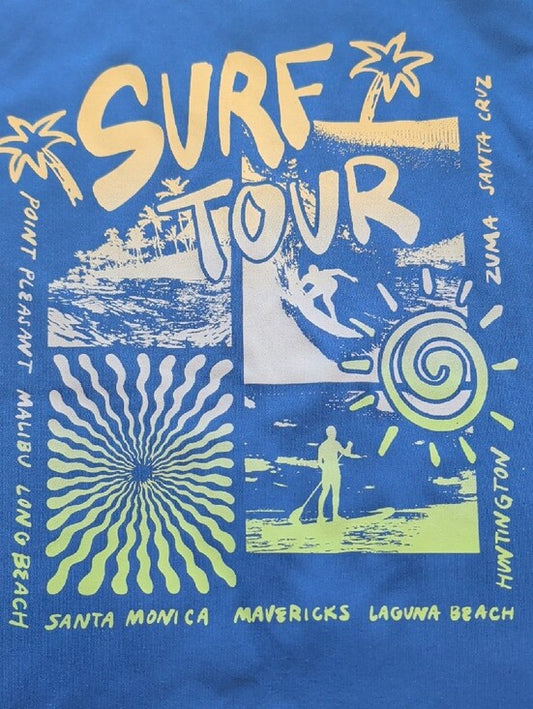 all in motion Kids Blue Tank Top with Neon Yellow Surf Tour Graphic Boys Small