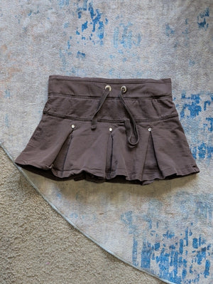 bcg Kids Brown Pleated McBling Drawstring Skirt Girls Small