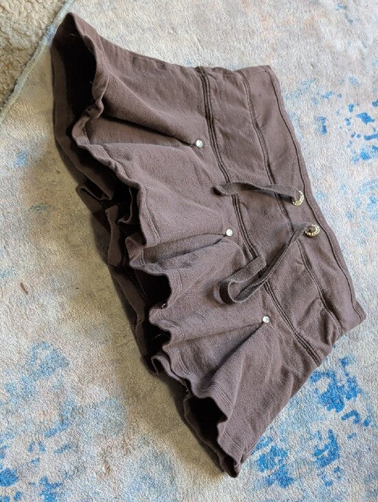 bcg Kids Brown Pleated McBling Drawstring Skirt Girls Small