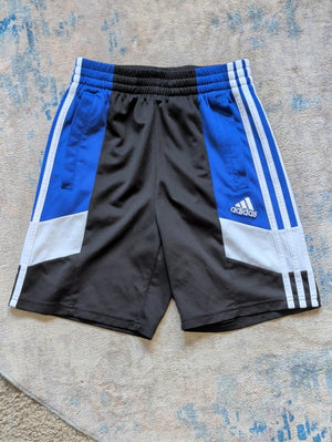 adidas Kids Black and Blue Athletic Shorts with White Trim Boys Large (10/12)