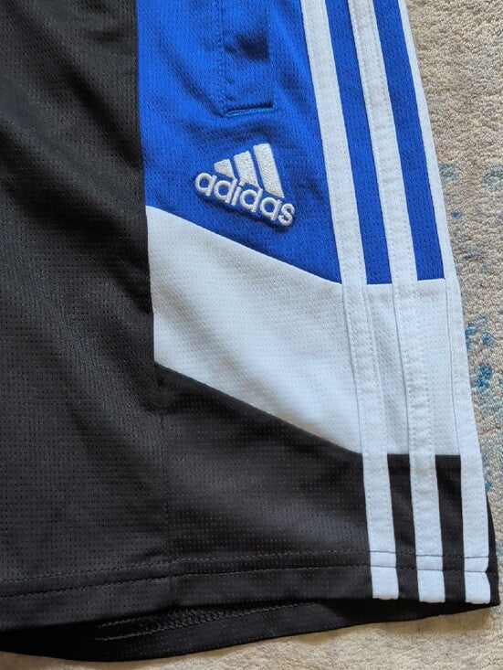 adidas Kids Black and Blue Athletic Shorts with White Trim Boys Large (10/12)