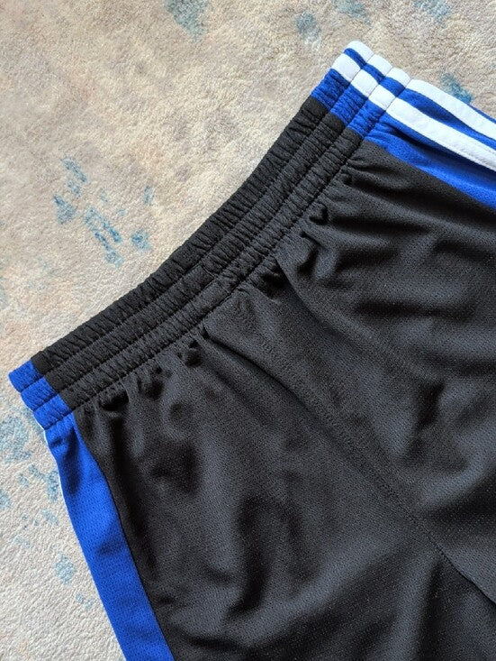 adidas Kids Black and Blue Athletic Shorts with White Trim Boys Large (10/12)