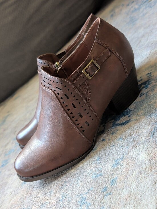 Sleepwalkers By Avenue Brown Faux Leather Cutout Ankle Booties w Buckle 10W US