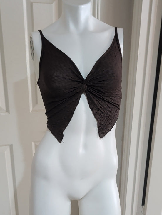 SHEIN Dark Brown Knot-Front Spaghetti Strap Crop Top Women's XS