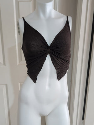 SHEIN Dark Brown Knot-Front Spaghetti Strap Crop Top Women's XS