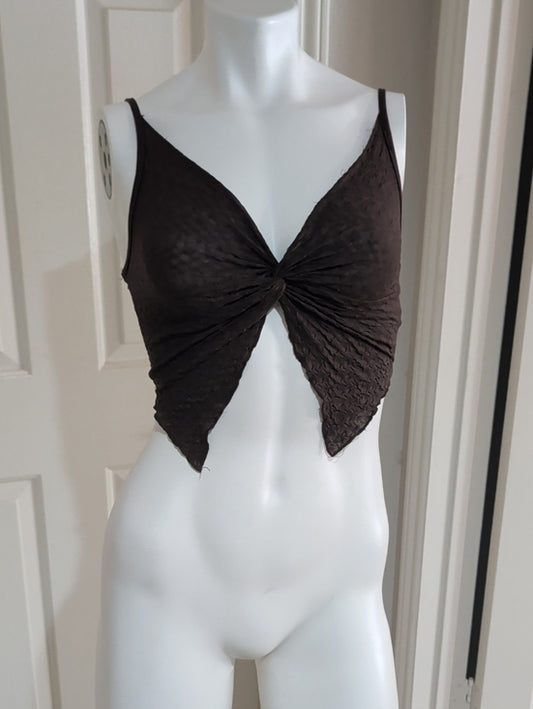 SHEIN Dark Brown Knot-Front Spaghetti Strap Crop Top Women's XS