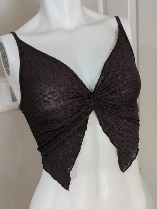 SHEIN Dark Brown Knot-Front Spaghetti Strap Crop Top Women's XS