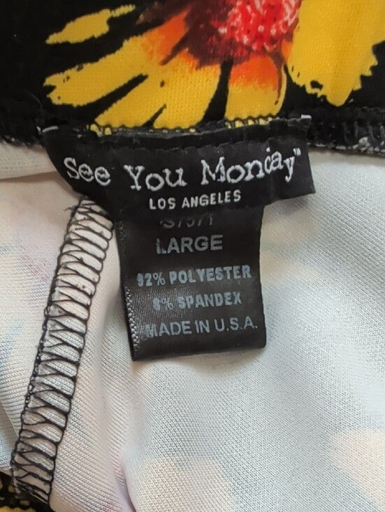 See You Monday Black Skirt with Yellow Daisy Print Women's Large