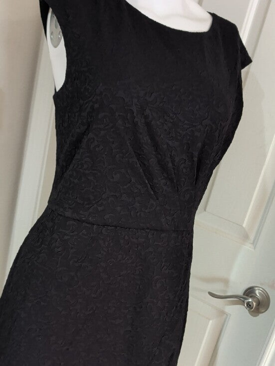 NorthStyle Black Patterned Cap-Sleeve Midi Sheath Dress Women's 12