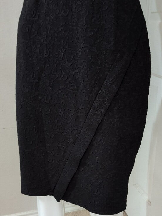 NorthStyle Black Patterned Cap-Sleeve Midi Sheath Dress Women's 12