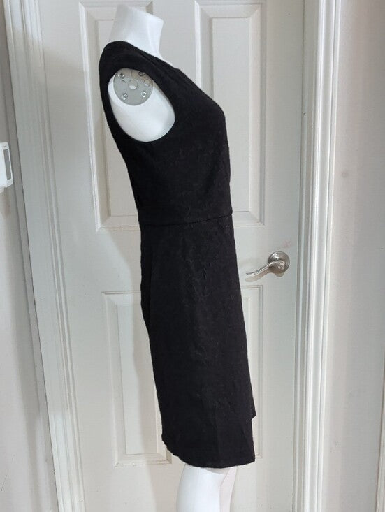 NorthStyle Black Patterned Cap-Sleeve Midi Sheath Dress Women's 12