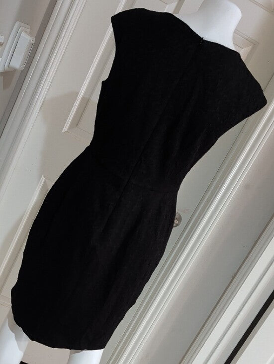 NorthStyle Black Patterned Cap-Sleeve Midi Sheath Dress Women's 12