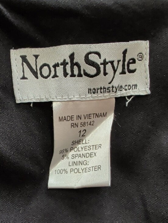 NorthStyle Black Patterned Cap-Sleeve Midi Sheath Dress Women's 12