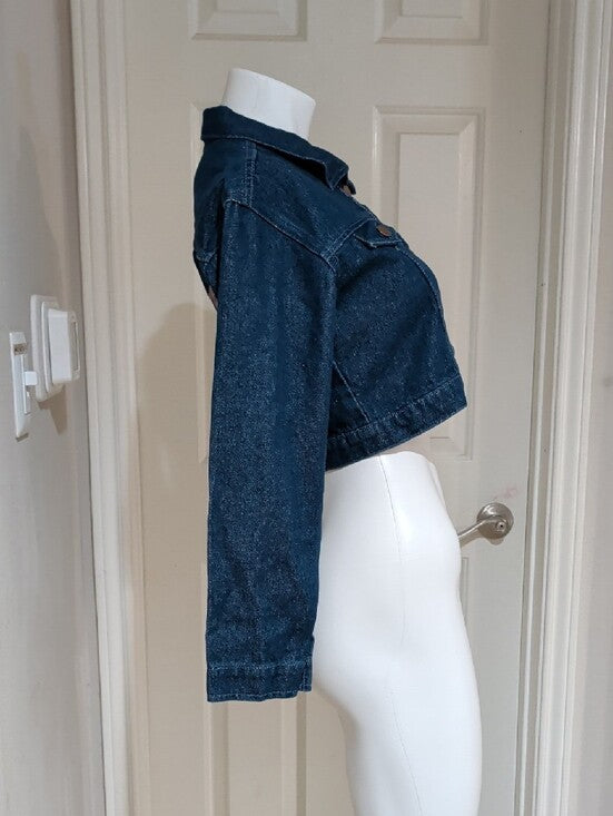 Cropped Denim Jean Jacket With Graphic Design Women's Medium