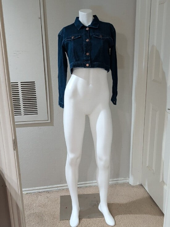 Cropped Denim Jean Jacket With Graphic Design Women's Medium
