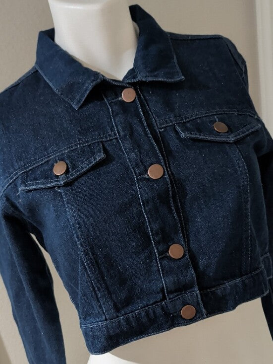 Cropped Denim Jean Jacket With Graphic Design Women's Medium