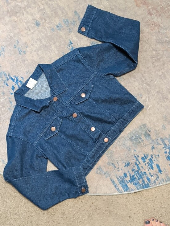 Cropped Denim Jean Jacket With Graphic Design Women's Medium