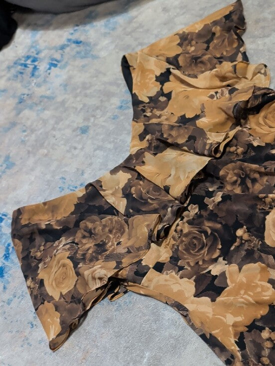 NWT Nordstrom Connected Apparel One-Shoulder Floral Bodycon Dress in Black and Tan Women's 12 US