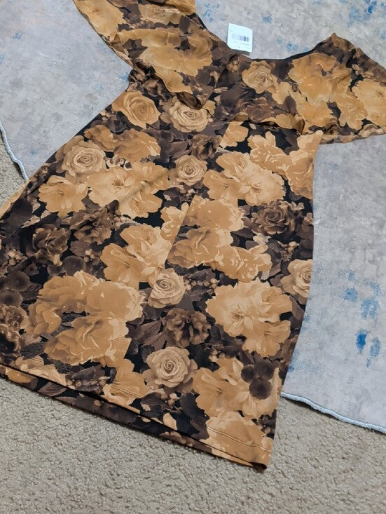 NWT Nordstrom Connected Apparel One-Shoulder Floral Bodycon Dress in Black and Tan Women's 12 US