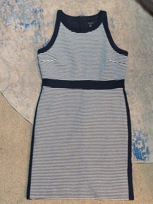 Ann Taylor Navy and White Striped Midi Sheath Dress Women's 12 US