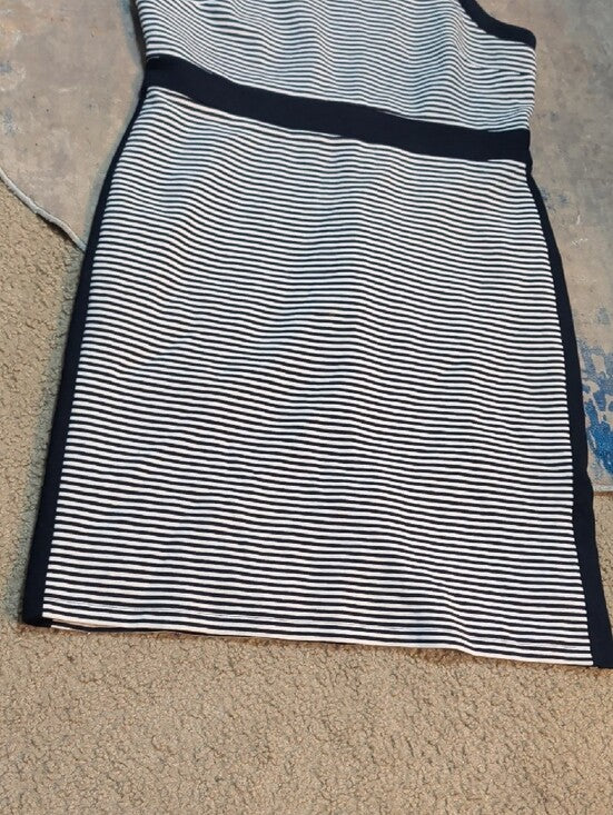 Ann Taylor Navy and White Striped Midi Sheath Dress Women's 12 US