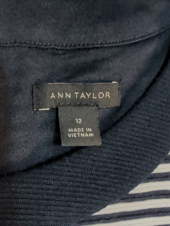 Ann Taylor Navy and White Striped Midi Sheath Dress Women's 12 US