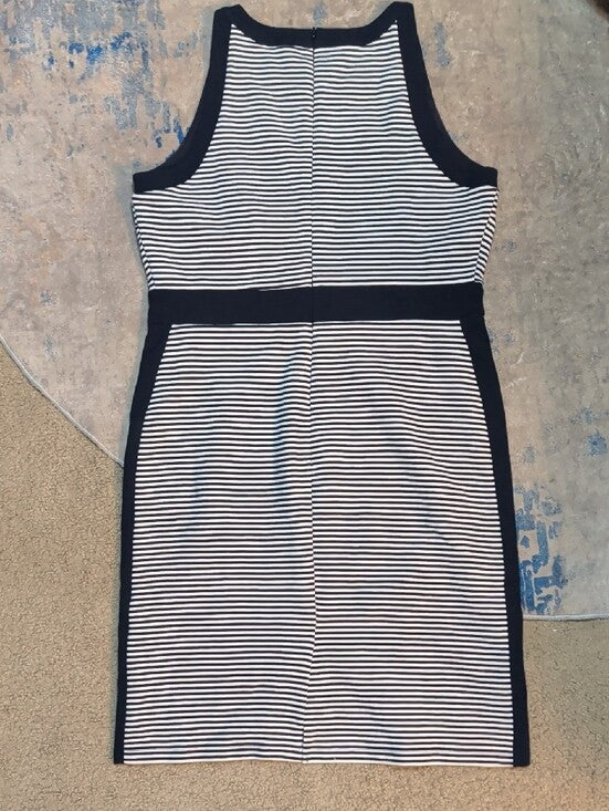 Ann Taylor Navy and White Striped Midi Sheath Dress Women's 12 US