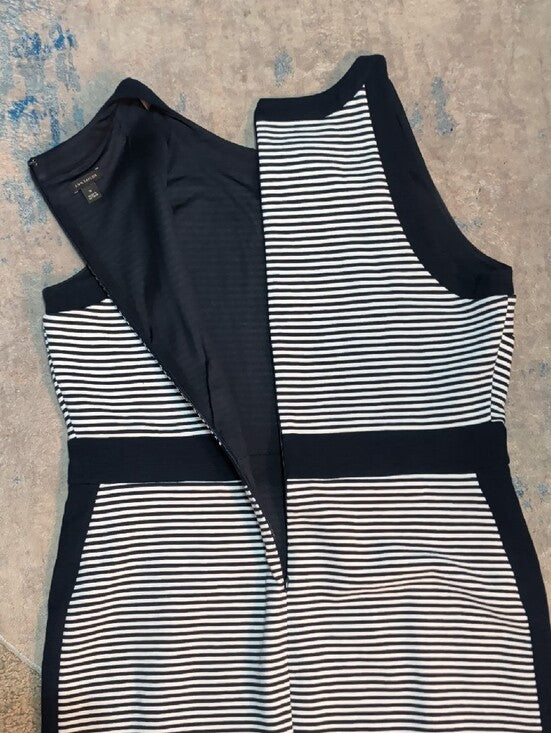 Ann Taylor Navy and White Striped Midi Sheath Dress Women's 12 US