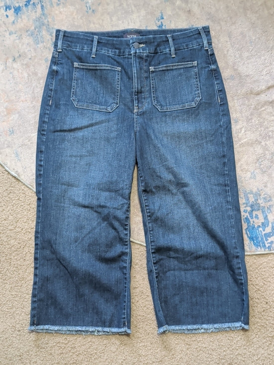 NYDJ Indigo Cropped Wide-Leg Jeans with Raw Hem Women's 14P US