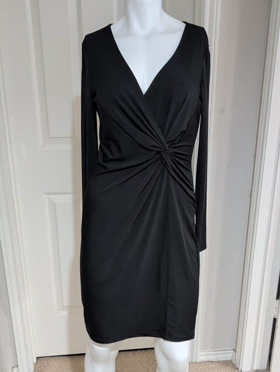 NWT Max Studio Black Knot-Detail Long Sleeve Stretch V-Neck Dress Women's Large