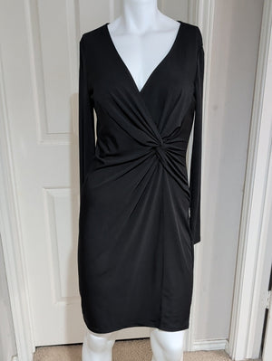 NWT Max Studio Black Knot-Detail Long Sleeve Stretch V-Neck Dress Women's Large