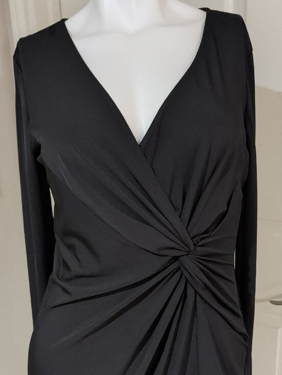 NWT Max Studio Black Knot-Detail Long Sleeve Stretch V-Neck Dress Women's Large