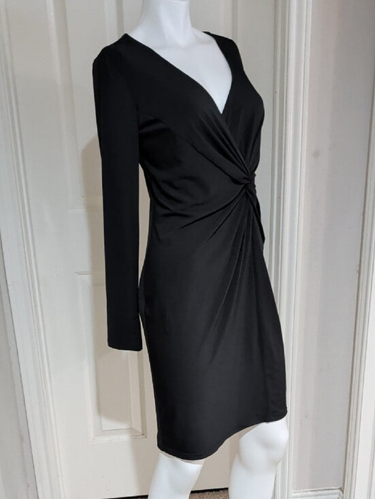 NWT Max Studio Black Knot-Detail Long Sleeve Stretch V-Neck Dress Women's Large