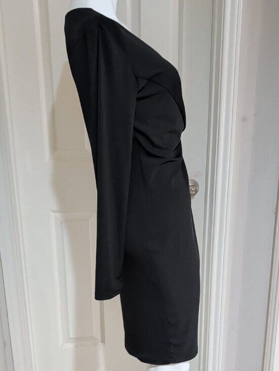 NWT Max Studio Black Knot-Detail Long Sleeve Stretch V-Neck Dress Women's Large