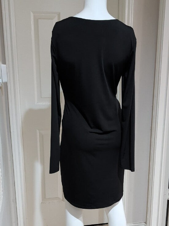 NWT Max Studio Black Knot-Detail Long Sleeve Stretch V-Neck Dress Women's Large