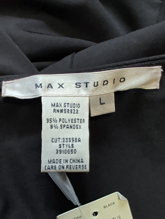 NWT Max Studio Black Knot-Detail Long Sleeve Stretch V-Neck Dress Women's Large