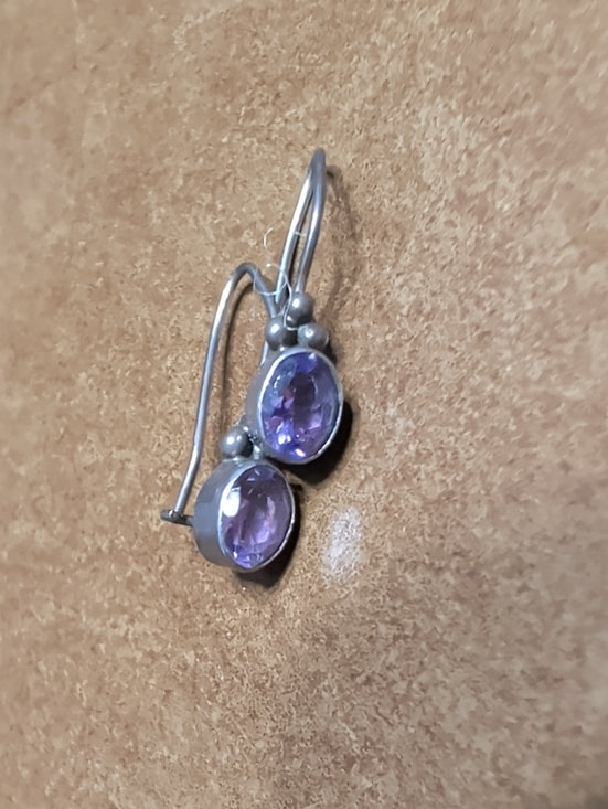 Vintage Sterling Silver Purple Amethyst Drop Earrings