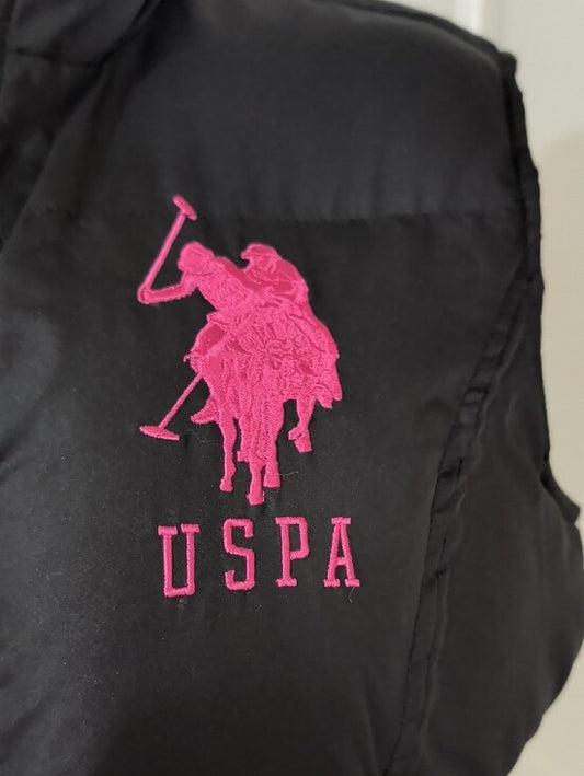 U.S. Polo Assn. Black Puffer Vest with Pink Logo Women's XL