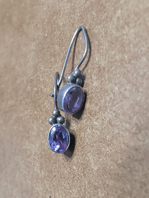 Vintage Sterling Silver Purple Amethyst Drop Earrings