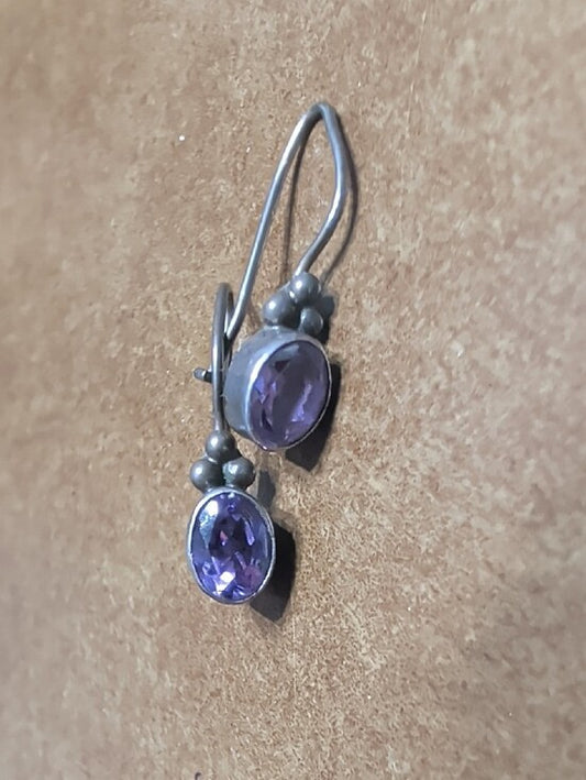 Vintage Sterling Silver Purple Amethyst Drop Earrings