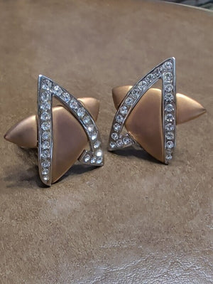 Vintage Elegant Gold Pearlized Crystal Accent Clip-On Earrings Costume Jewelry