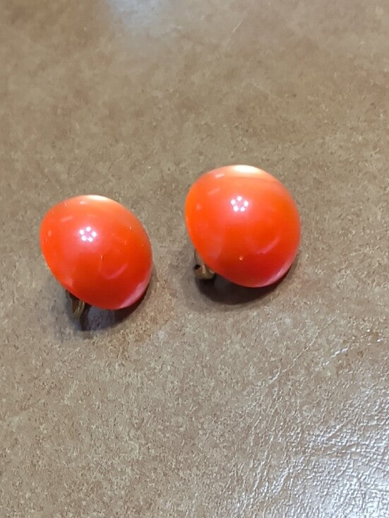 Retro French Bold Orange Round Clip-On Earrings VTG Atomic MCM