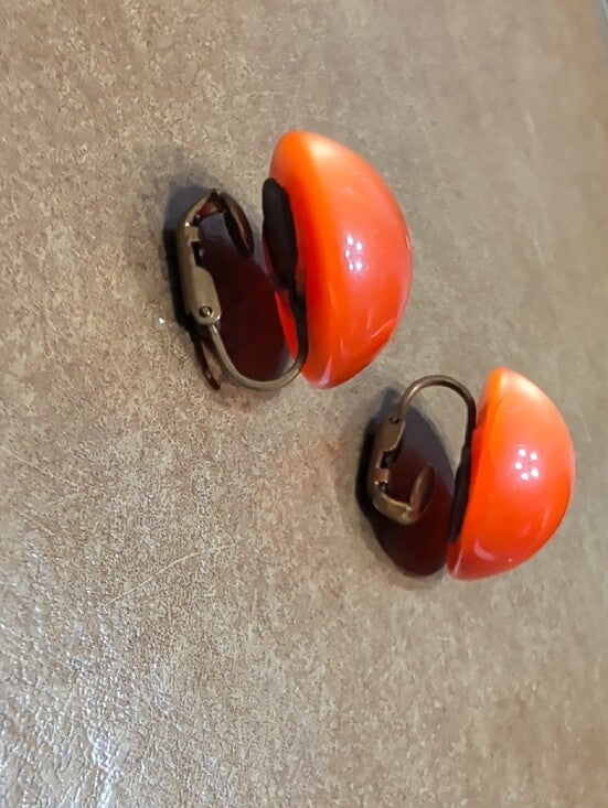 Retro French Bold Orange Round Clip-On Earrings VTG Atomic MCM