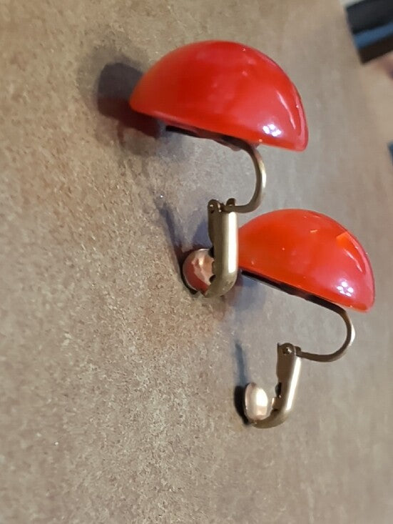 Retro French Bold Orange Round Clip-On Earrings VTG Atomic MCM