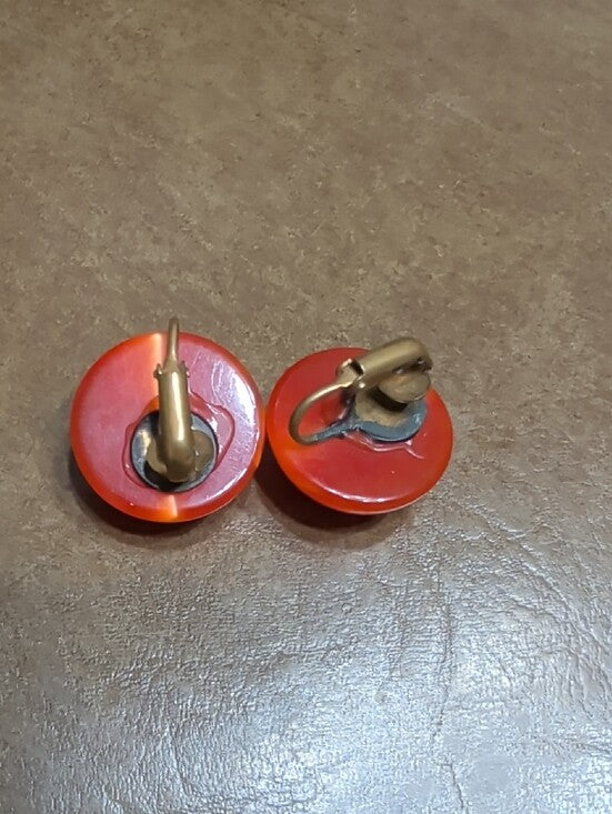 Retro French Bold Orange Round Clip-On Earrings VTG Atomic MCM