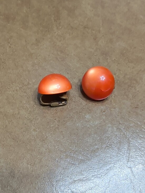 Retro French Bold Orange Round Clip-On Earrings VTG Atomic MCM